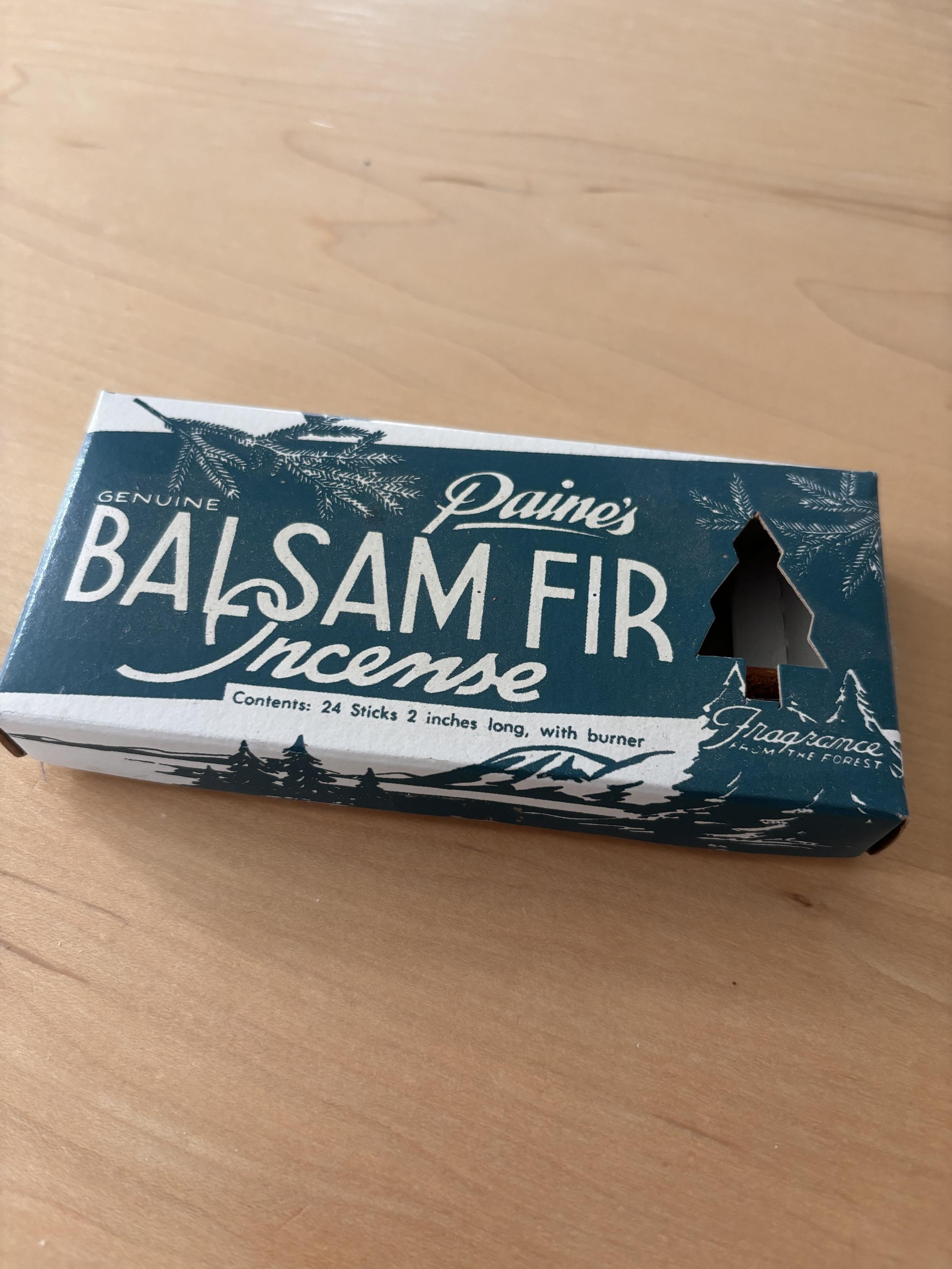 A box of balsam fir incense sticks.